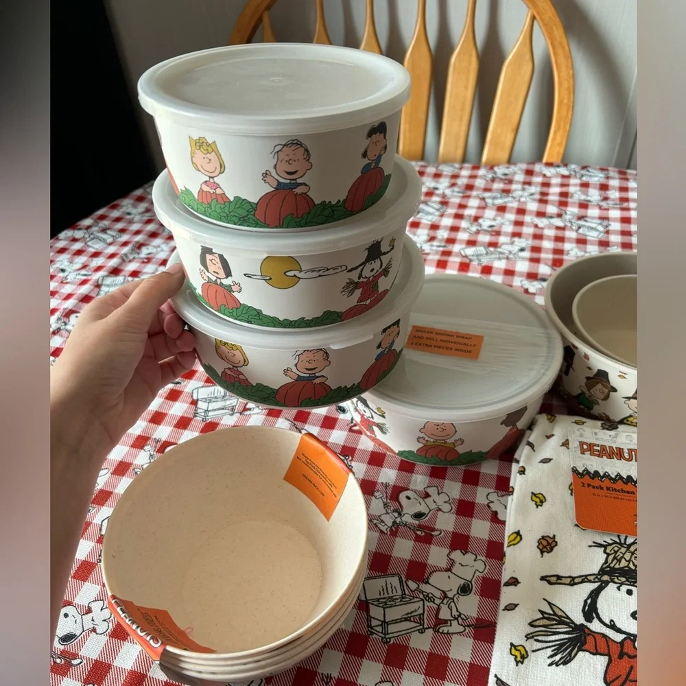 Peanuts Snoopy Fall Ceramic Bowls & Kitchen Set - White/Orange